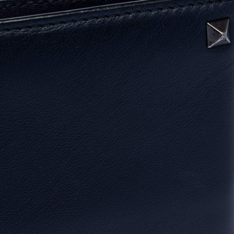 Pre Owned Valentino Navy Blue Leather Rockstud Bifold Wallet