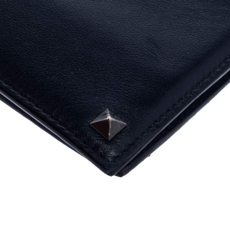 Pre Owned Valentino Navy Blue Leather Rockstud Bifold Wallet