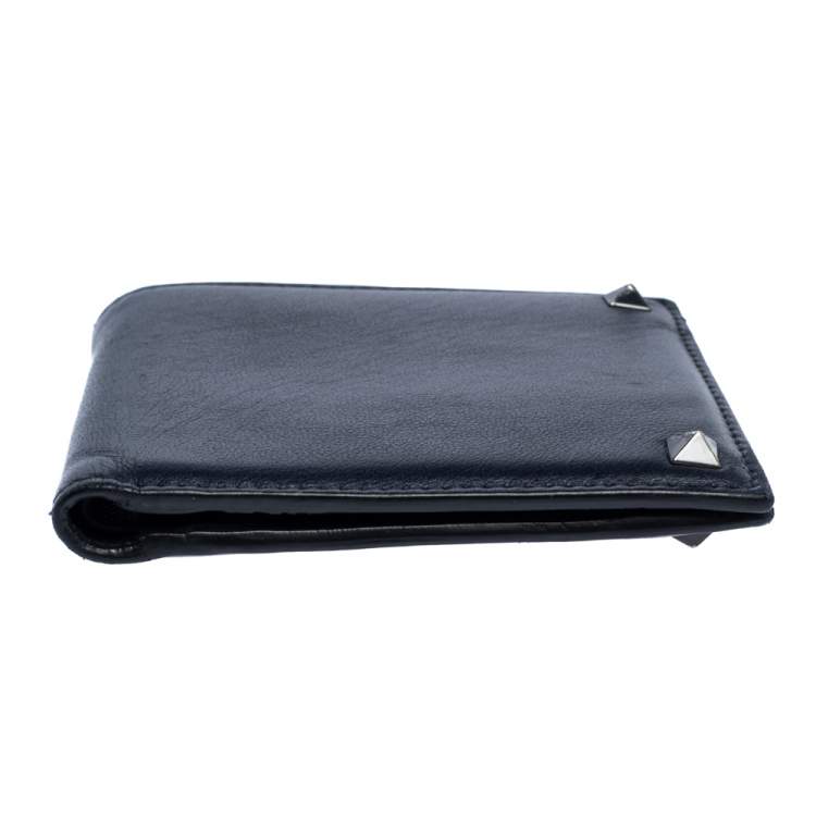 Pre Owned Valentino Navy Blue Leather Rockstud Bifold Wallet
