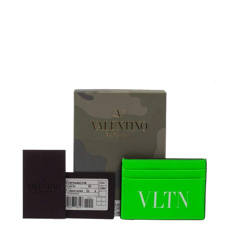Pre Owned Valentino Neon Green Leather VLTN Card Holder