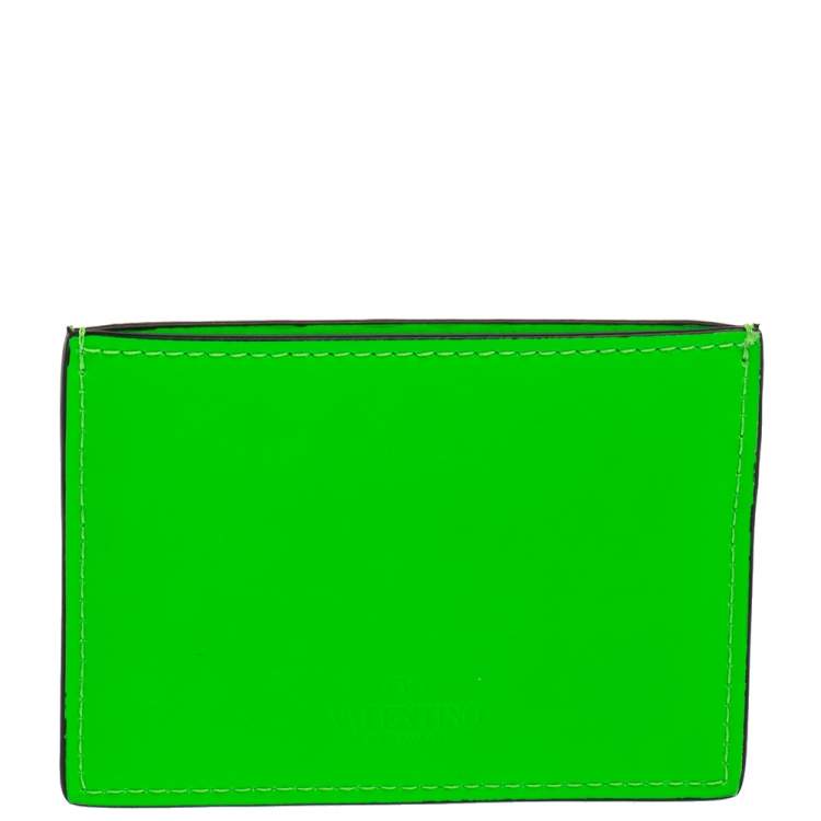 Pre Owned Valentino Neon Green Leather VLTN Card Holder