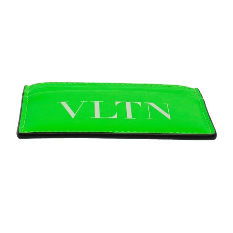 Pre Owned Valentino Neon Green Leather VLTN Card Holder
