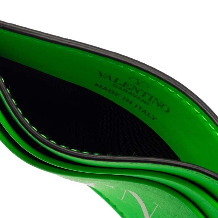Pre Owned Valentino Neon Green Leather VLTN Card Holder