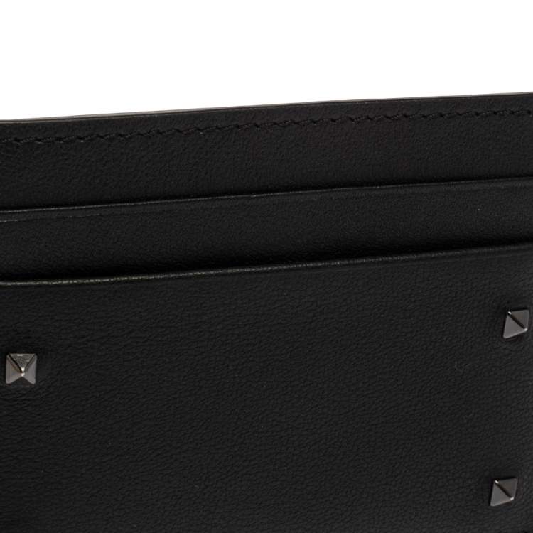 Pre Owned Valentino Black Leather Rockstud Card Holder