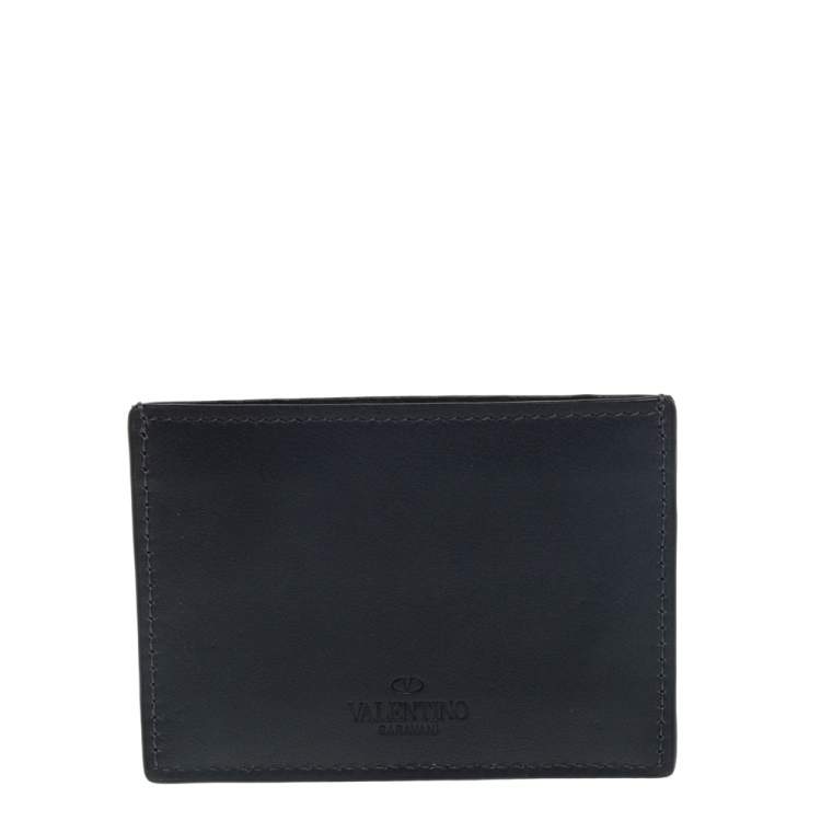 Pre Owned Valentino Dark Grey Leather Rockstud Card Holder