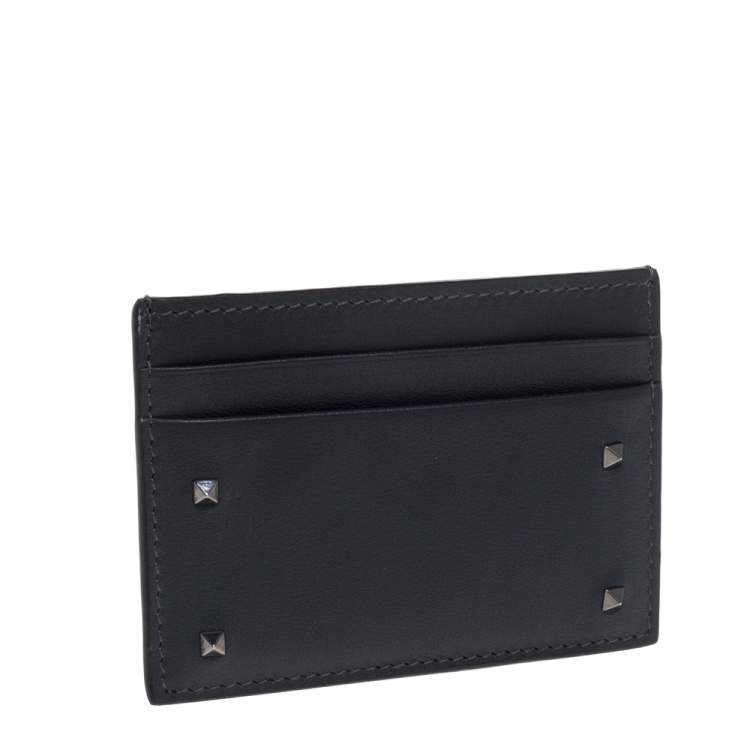 Pre Owned Valentino Dark Grey Leather Rockstud Card Holder