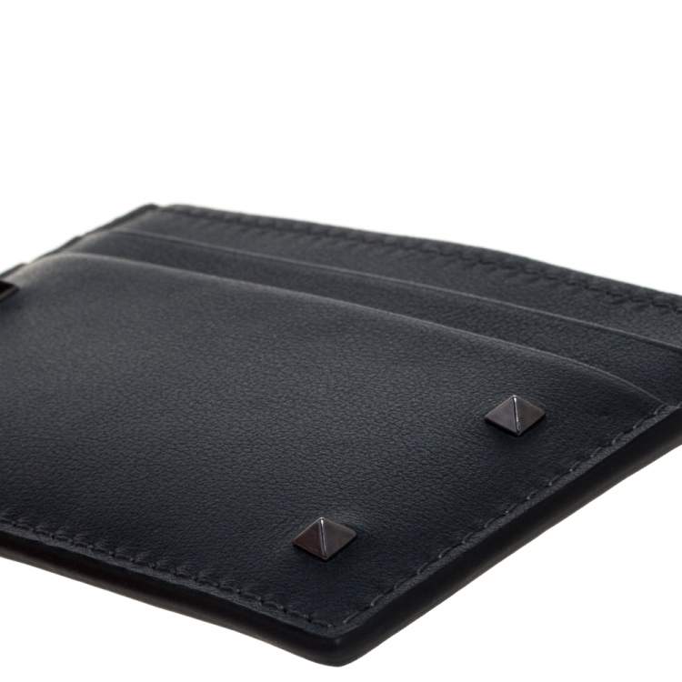 Pre Owned Valentino Dark Grey Leather Rockstud Card Holder