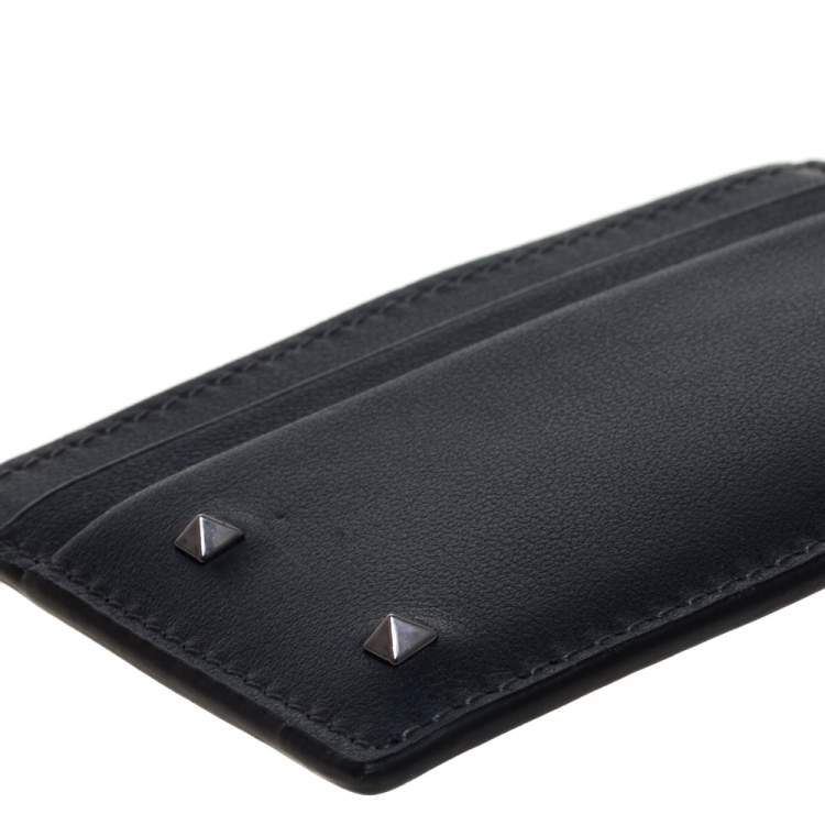Pre Owned Valentino Dark Grey Leather Rockstud Card Holder