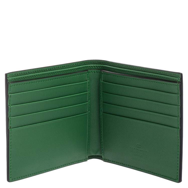 Pre Owned Valentino Green Leather VLogo Bifold Wallet