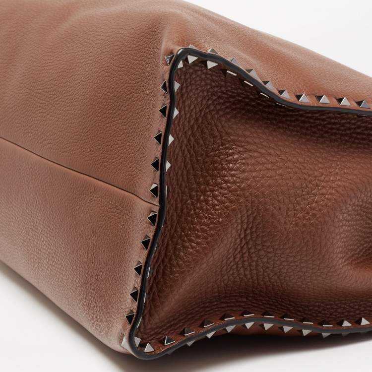 Pre Owned Valentino Brown Leather Large Rockstud Tote