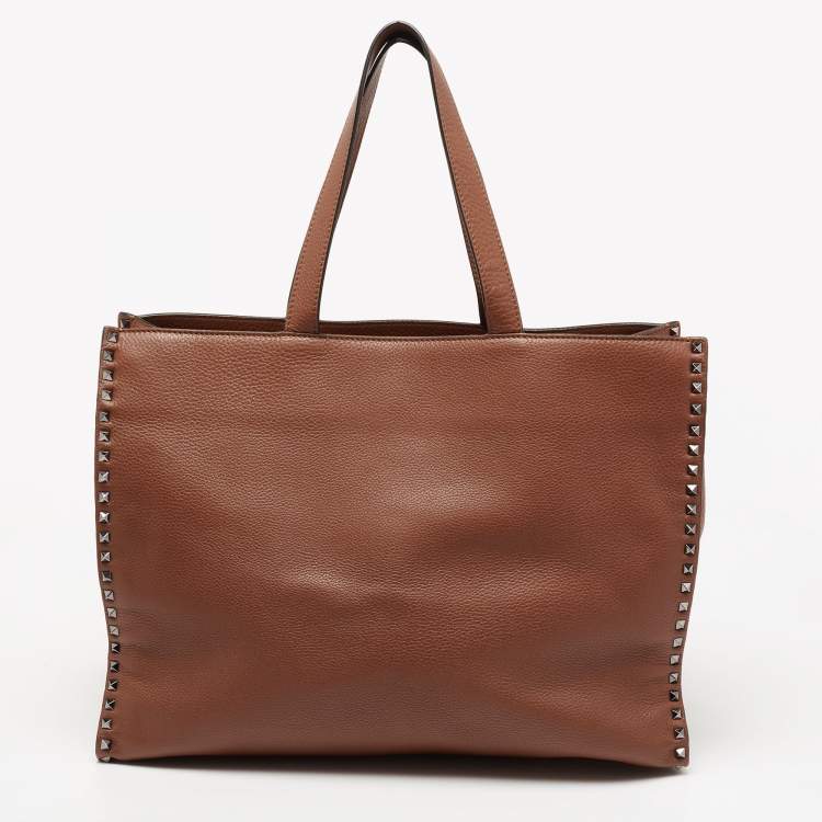 Pre Owned Valentino Brown Leather Large Rockstud Tote