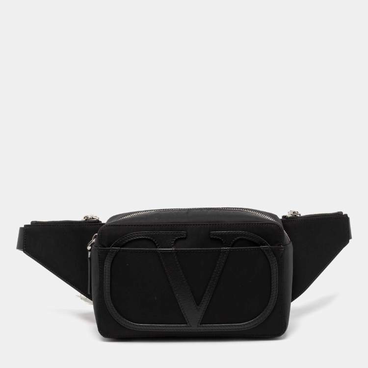 Pre Owned Valentino Black Nylon and Leather VLogo Belt Bag