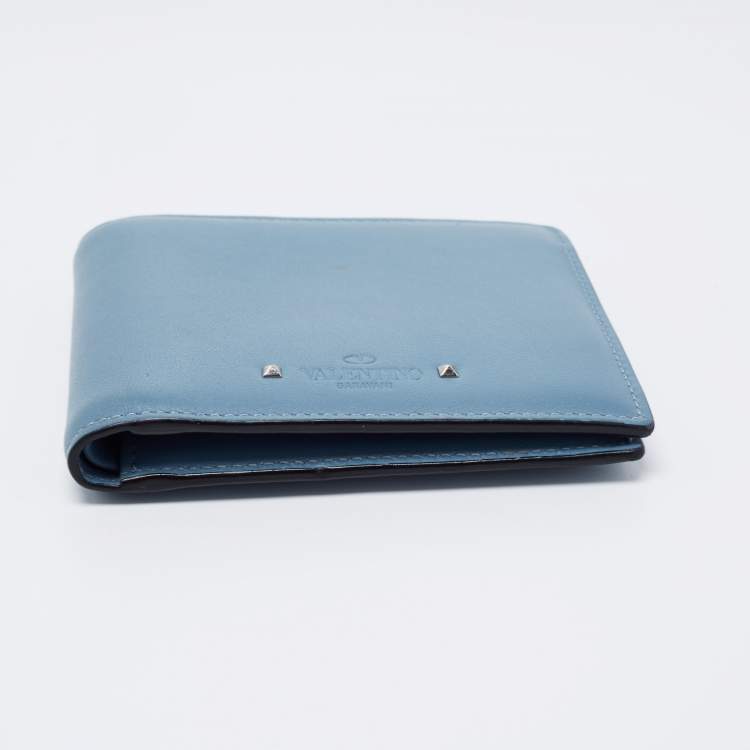Pre Owned Valentino Blue Leather Rockstud Bifold Wallet