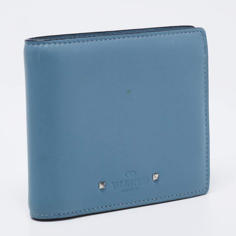 Pre Owned Valentino Blue Leather Rockstud Bifold Wallet