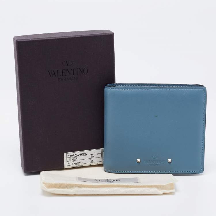 Pre Owned Valentino Blue Leather Rockstud Bifold Wallet