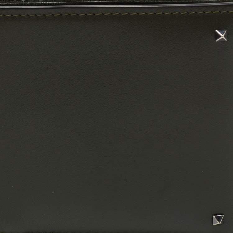 Pre Owned Valentino Olive Green Leather Rockstud Bifold Wallet