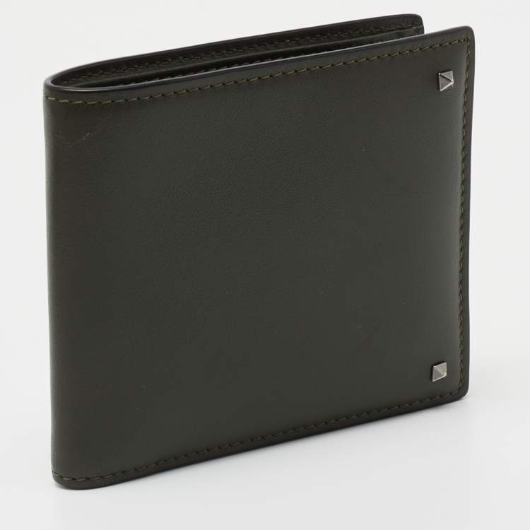 Pre Owned Valentino Olive Green Leather Rockstud Bifold Wallet