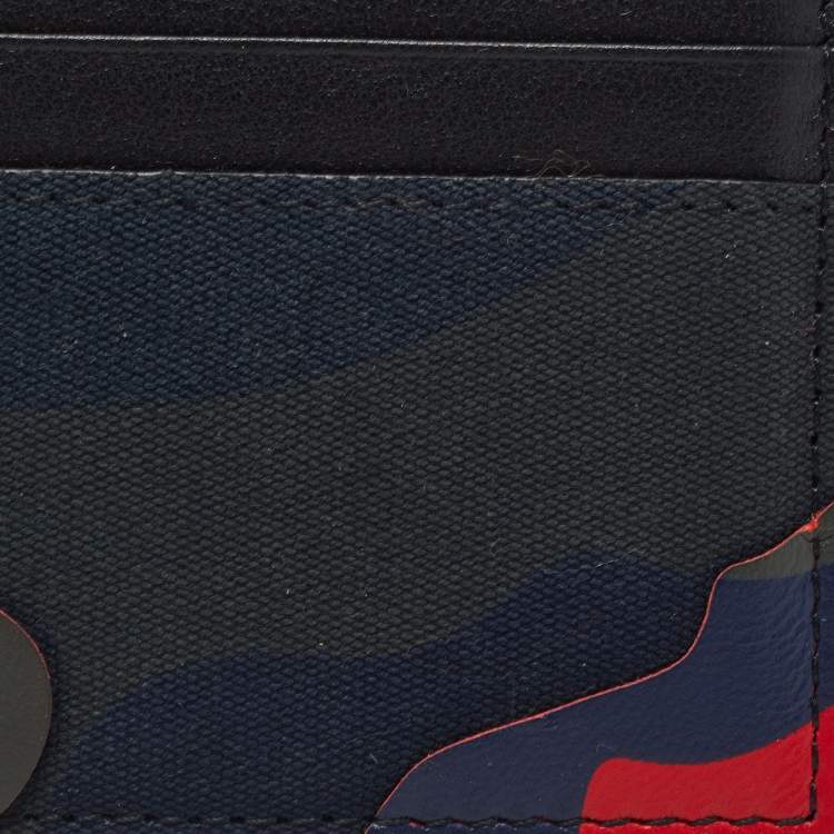 Pre Owned Valentino Multicolor Camouflage Canvas and Leather Card Holder