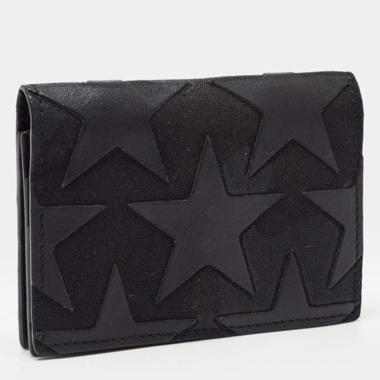 Pre Owned Valentino Black Leather Star Patch Flap Card Case