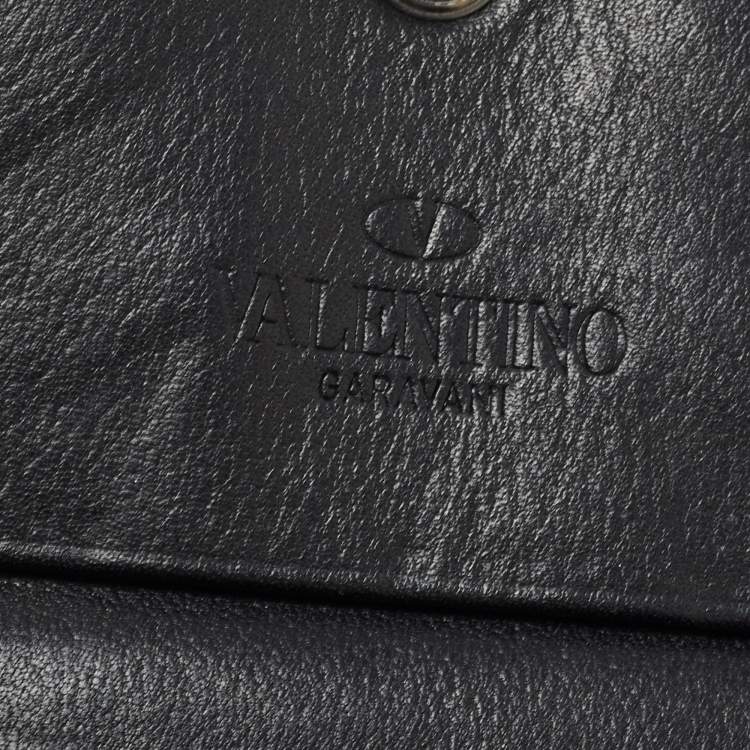 Pre Owned Valentino Black Leather Star Patch Flap Card Case