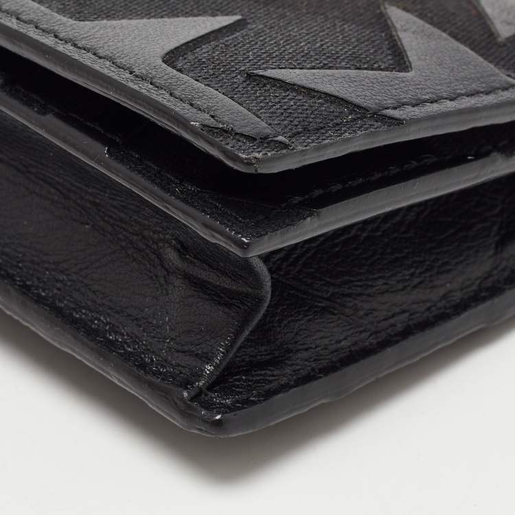 Pre Owned Valentino Black Leather Star Patch Flap Card Case