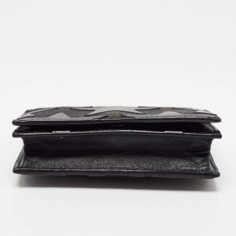 Pre Owned Valentino Black Leather Star Patch Flap Card Case