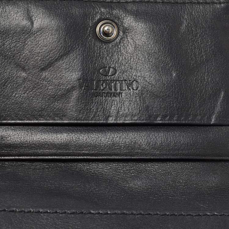 Pre Owned Valentino Black Leather Star Patch Flap Card Case