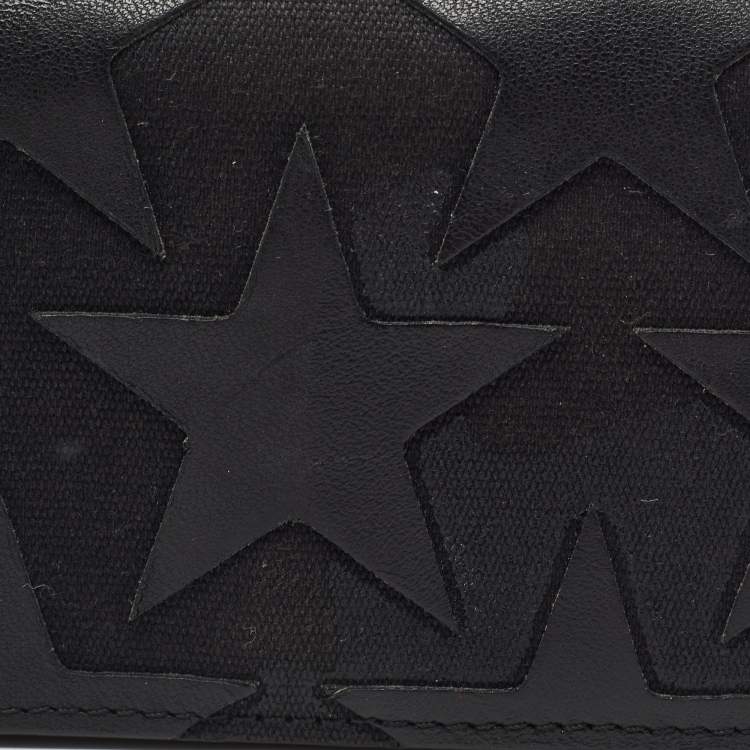 Pre Owned Valentino Black Leather Star Patch Flap Card Case