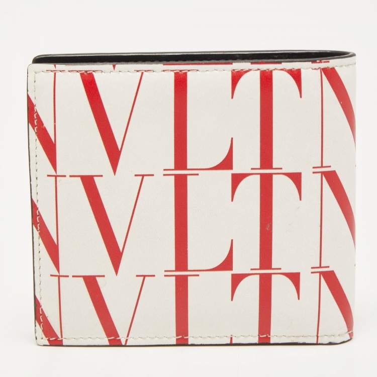 Pre Owned Valentino Red/White Leather VLTN Times Bifold Wallet 