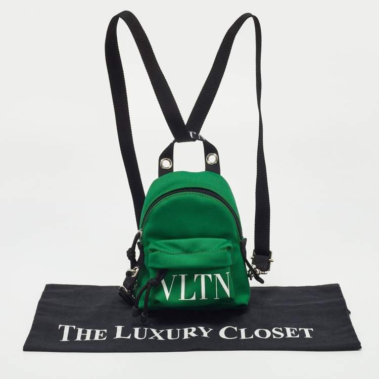 Pre Owned Valentino Green Nylon Mini VLTN Backpack