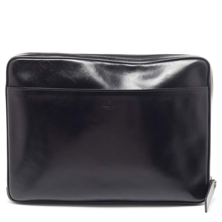Pre Owned Valentino Black Leather VRing Zip Pouch