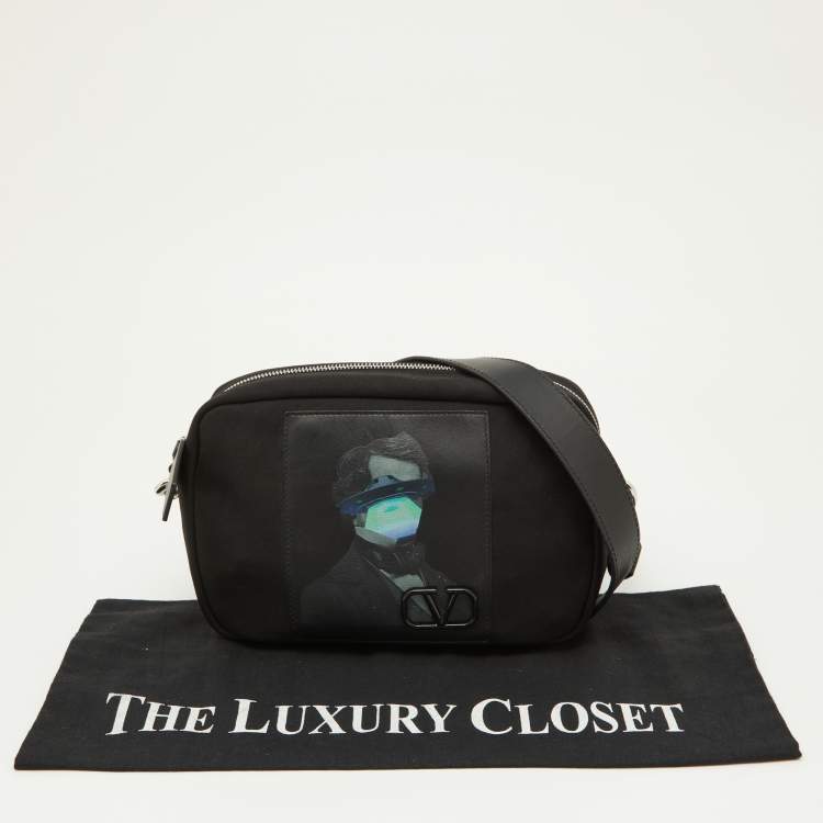 Pre Owned Valentino Black Canvas and Leather Convertible Waist Crossbody Bag