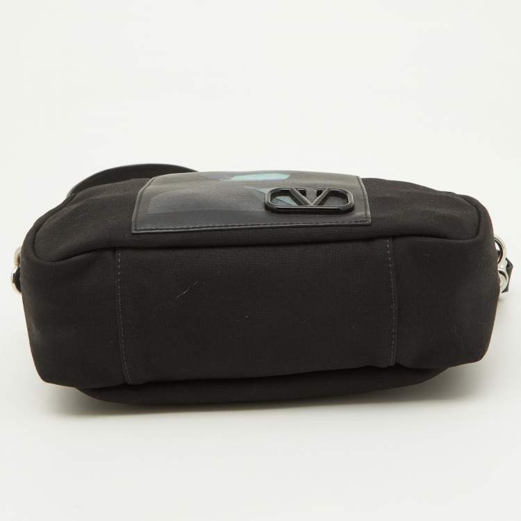 Pre Owned Valentino Black Canvas and Leather Convertible Waist Crossbody Bag