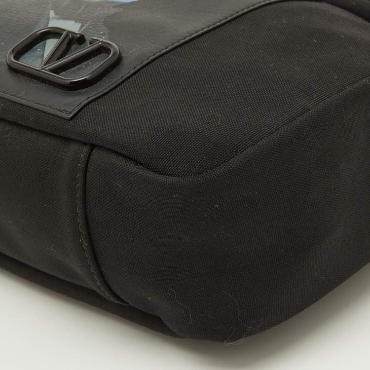 Pre Owned Valentino Black Canvas and Leather Convertible Waist Crossbody Bag