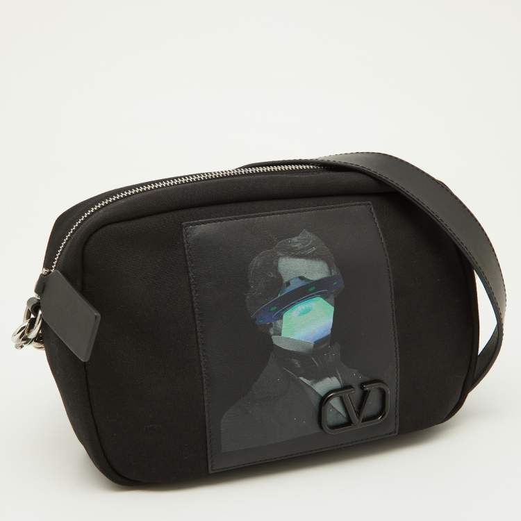 Pre Owned Valentino Black Canvas and Leather Convertible Waist Crossbody Bag