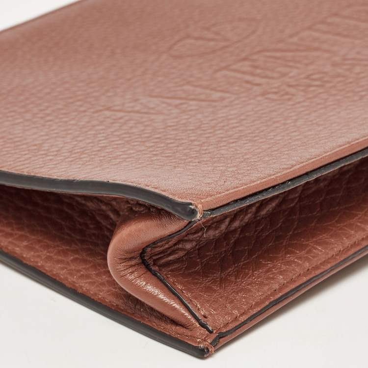 Pre Owned Valentino Brown Leather Logo Embossed Wristlet Clutch