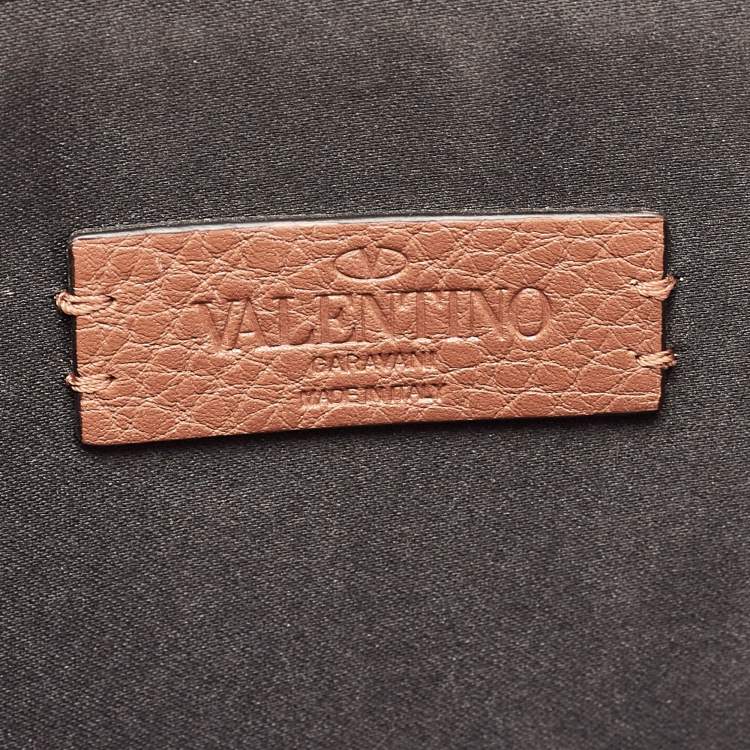Pre Owned Valentino Brown Leather Logo Embossed Wristlet Clutch