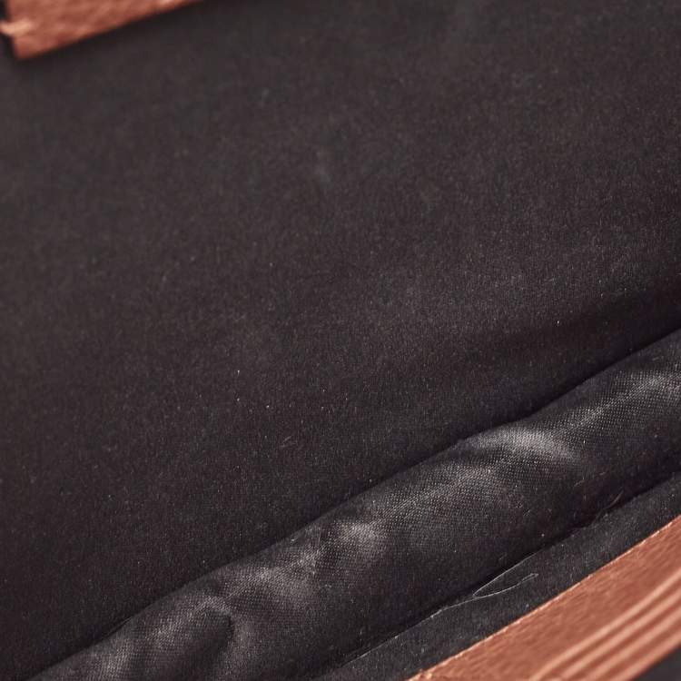Pre Owned Valentino Brown Leather Logo Embossed Wristlet Clutch