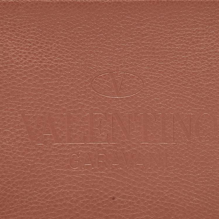 Pre Owned Valentino Brown Leather Logo Embossed Wristlet Clutch