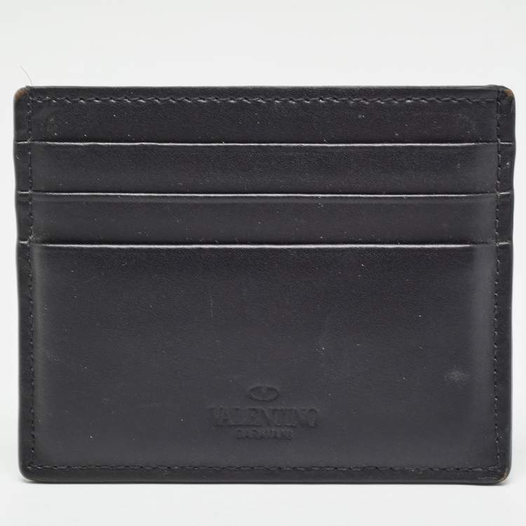 Pre Owned Valentino Black Leather VLTN Card Holder