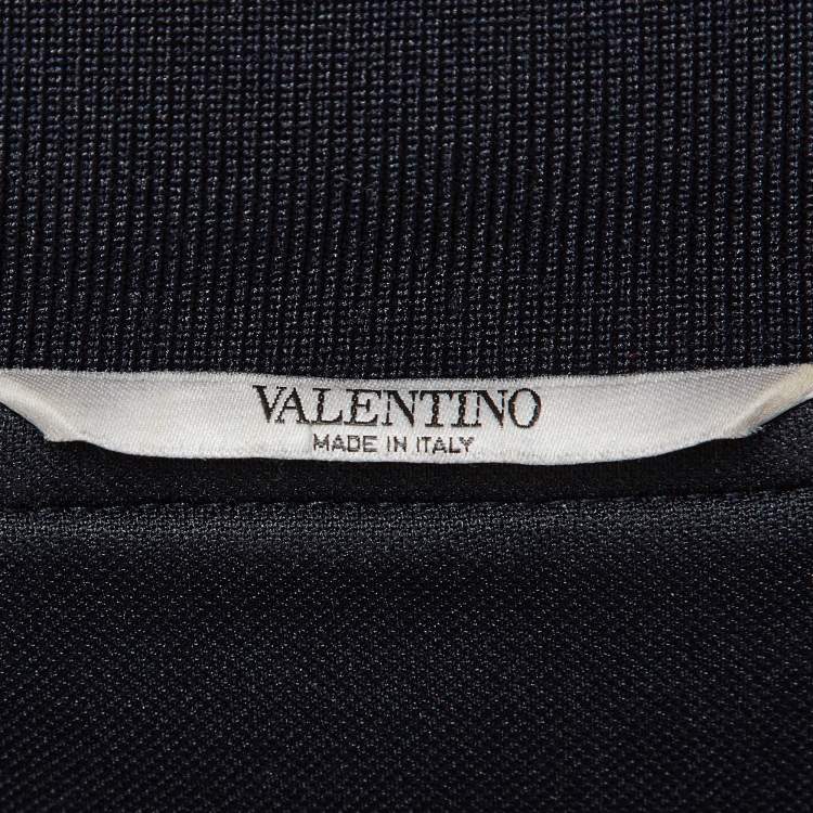 Pre Owned Valentino Navy Blue Cotton Knit Contrast Archive Stripe Track Jacket L