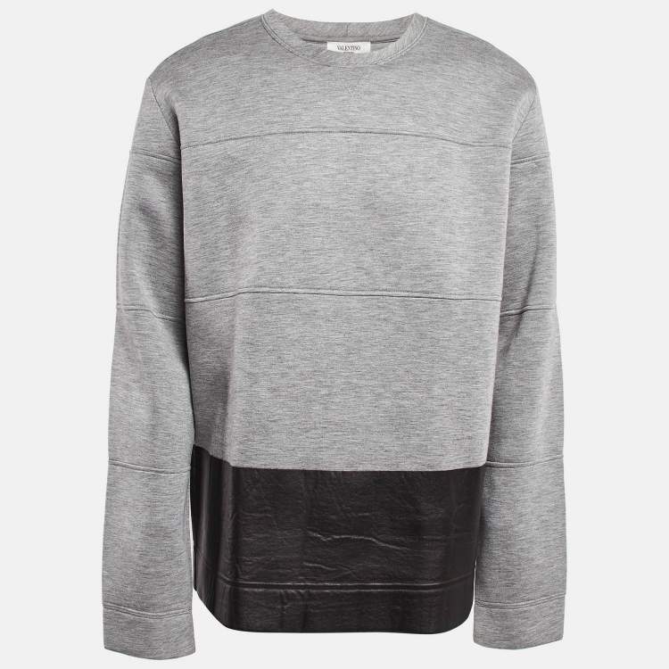 Pre Owned Valentino Grey Leather Trim Neoprene Sweatshirt L