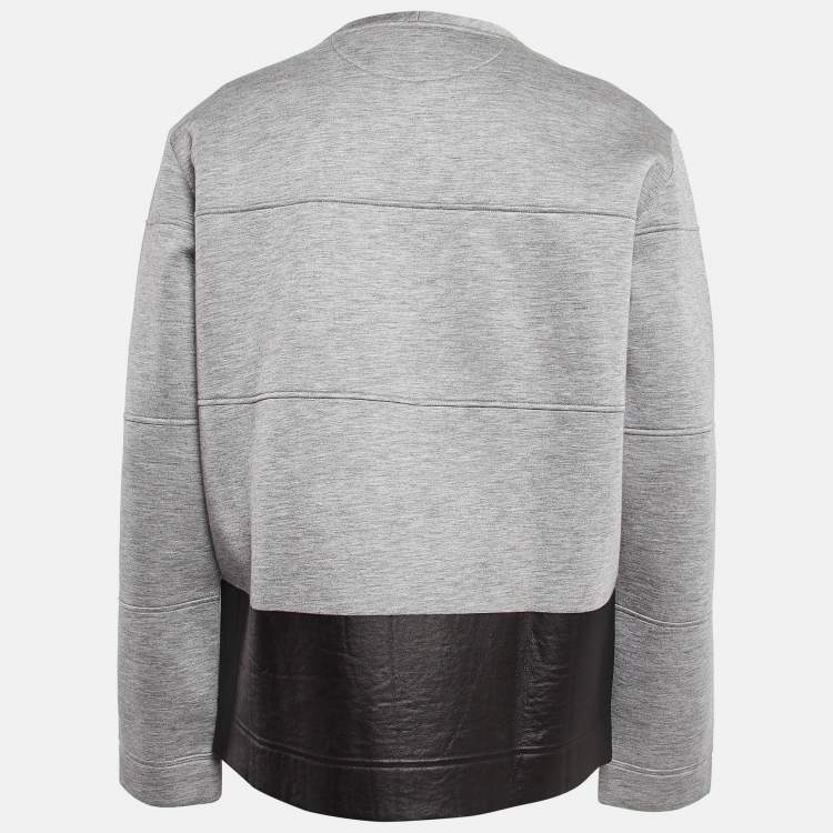 Pre Owned Valentino Grey Leather Trim Neoprene Sweatshirt L