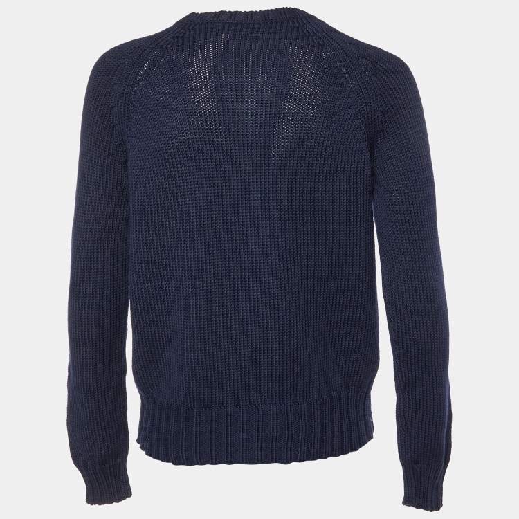 Pre Owned Valentino Navy Blue Printed Wool Knit Jumper XS