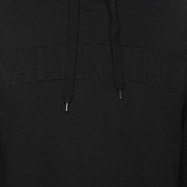Pre Owned Valentino Black Cotton Knit Logo Embossed Hoodie M