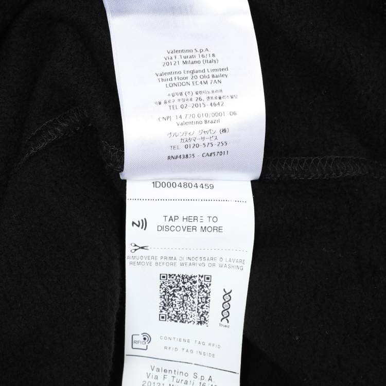 Pre Owned Valentino Black Cotton Knit Logo Embossed Hoodie M
