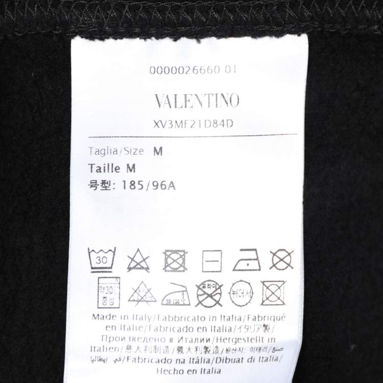 Pre Owned Valentino Black Cotton Knit Logo Embossed Hoodie M
