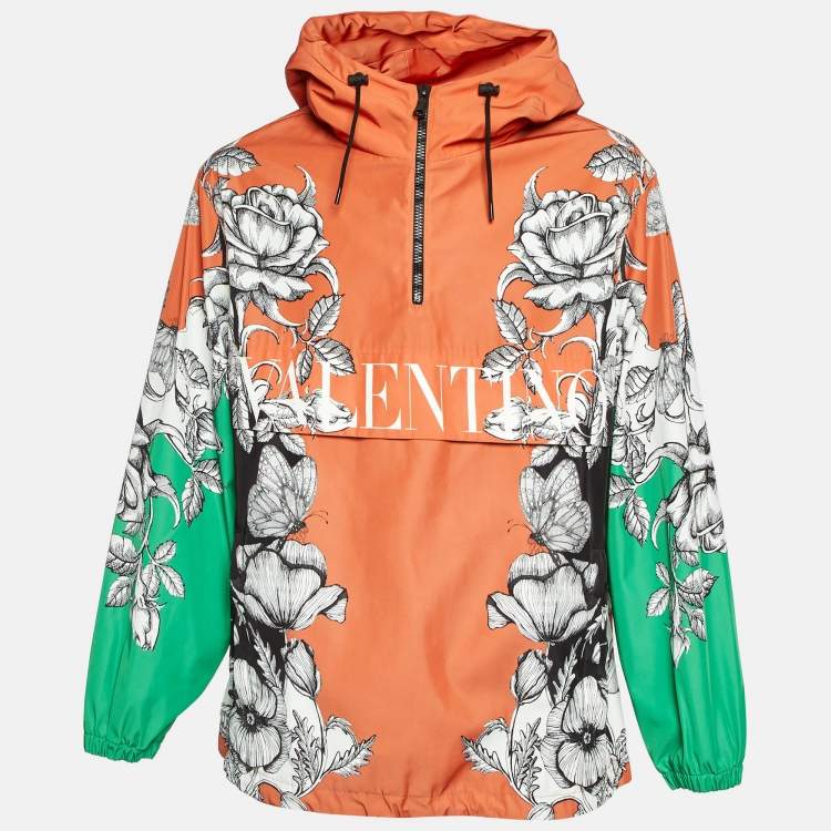 Pre Owned Valentino Orange Dark Blooming Floral Printed Anorak L