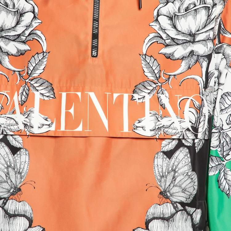 Pre Owned Valentino Orange Dark Blooming Floral Printed Anorak L