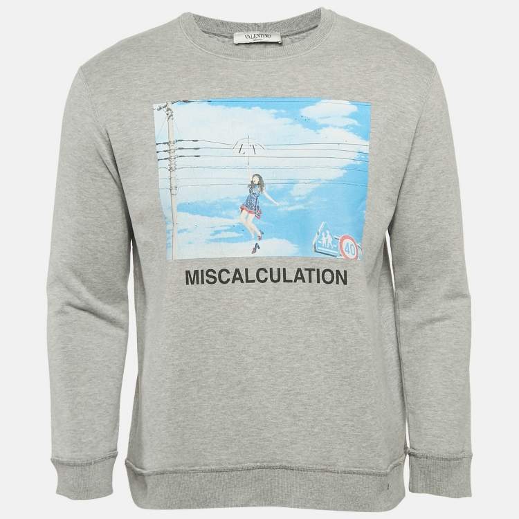 Pre Owned Valentino Grey Musicalculation Print Cotton Print Sweatshirt XS